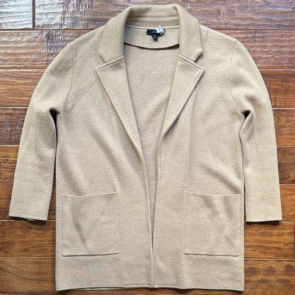 J.crew Tan Open Front Blazer Cardigan Sweater, size small